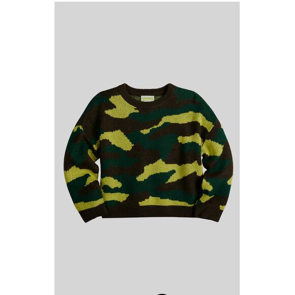 Yummy Sweater Co. Camo Easy Crewneck Cropped Sweater - M - Picture 2 of 6